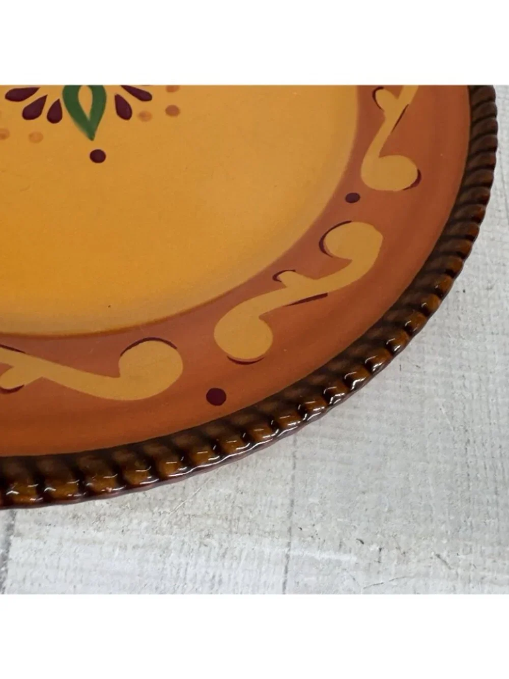 Celebrating Home TUSCAN Orange Red Yellow Rope Trim Stoneware Dinner Plate Set 3